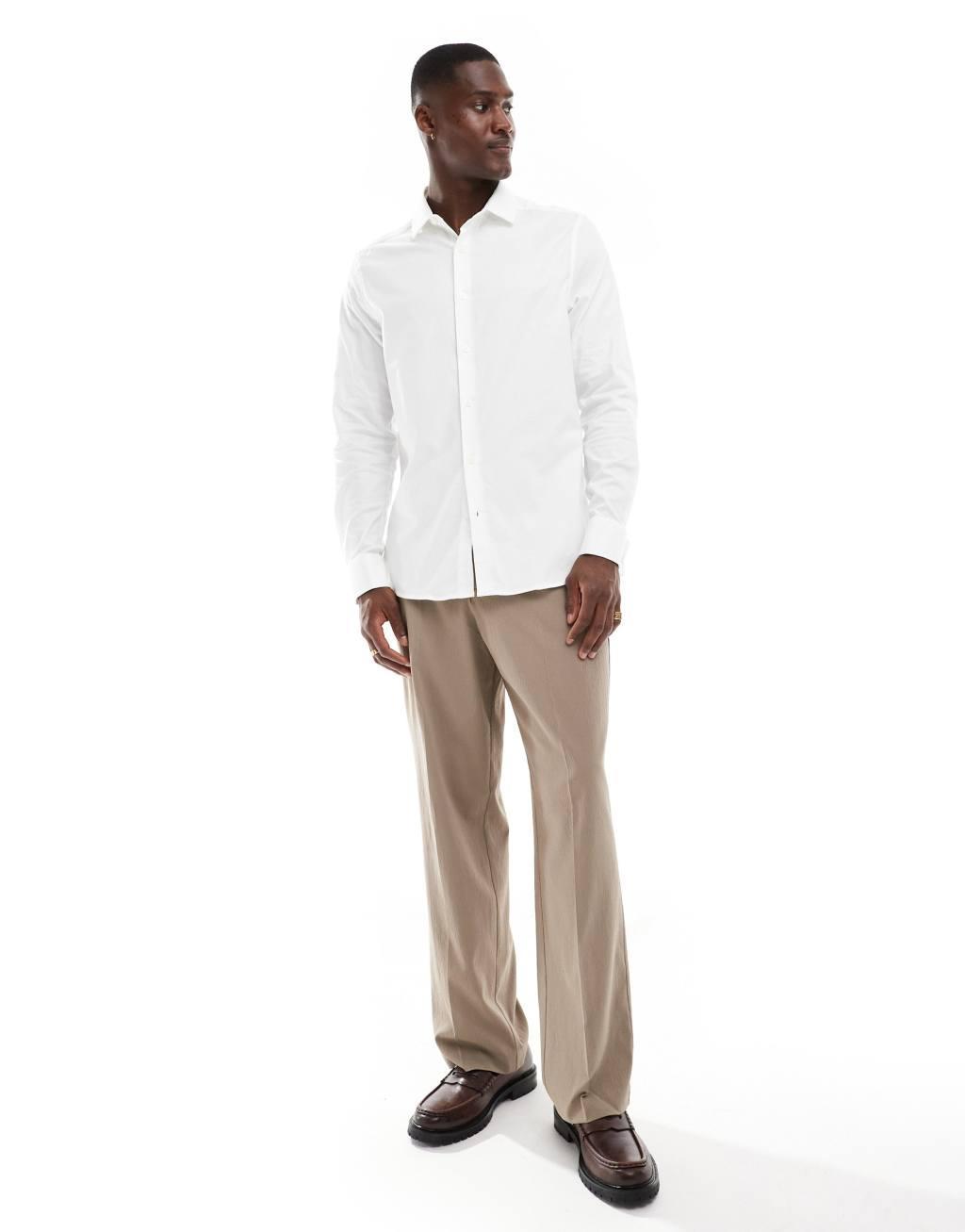 ASOS DESIGN regular royal oxford shirt with double cuff in white Product Image