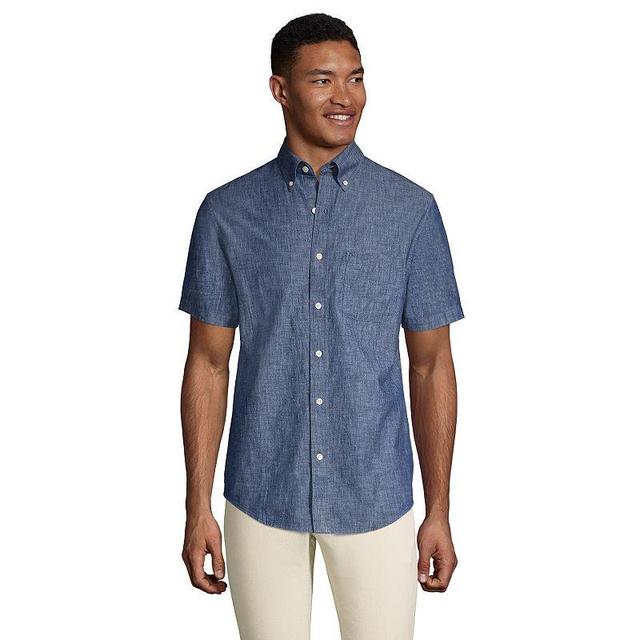 Mens Lands End Traditional-Fit Chambray Button-Down Shirt Blue Chambray Product Image