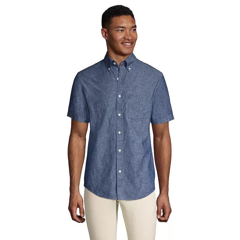 Mens Lands End Traditional-Fit Chambray Button-Down Shirt Blue Chambray Product Image