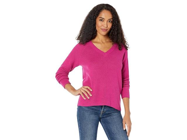 Elliott Lauren Modal Knit V-Neck Sweater with Stitch Detail (Magenta) Women's Clothing Product Image