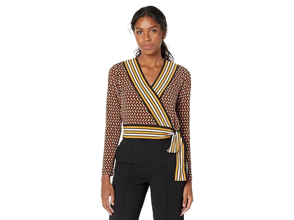 MICHAEL Michael Kors Petite Geo Border Wrap Top (Marigold) Women's Clothing Product Image