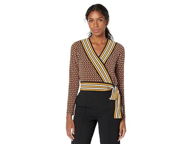 MICHAEL Michael Kors Petite Geo Border Wrap Top (Marigold) Women's Clothing Product Image