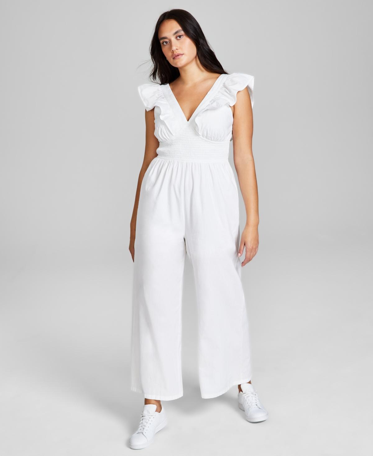 And Now This Womens Cotton V-Neck Ruffled Jumpsuit, Created for Macys Product Image