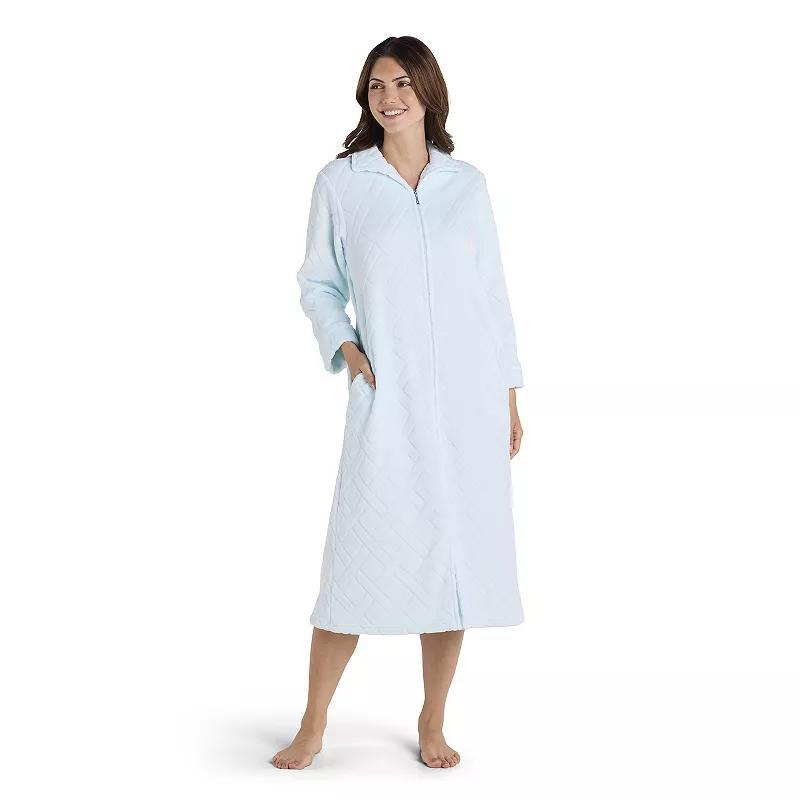 Petite Miss Elaine Essentials French Fleece Long Zip Robe, Womens Product Image