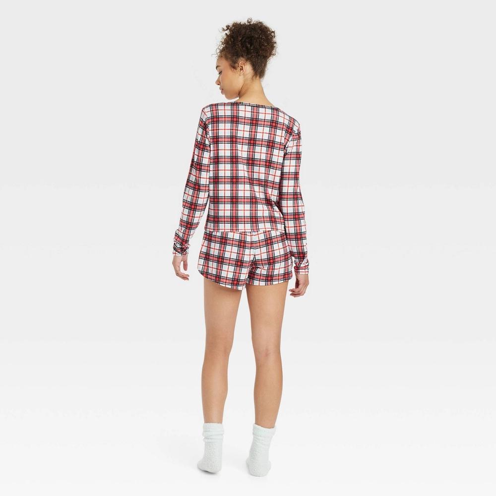 Women's 3pc Long Sleeve Shirt and Shorts with Socks Pajama Set - Colsie™ Blue Plaid S Product Image