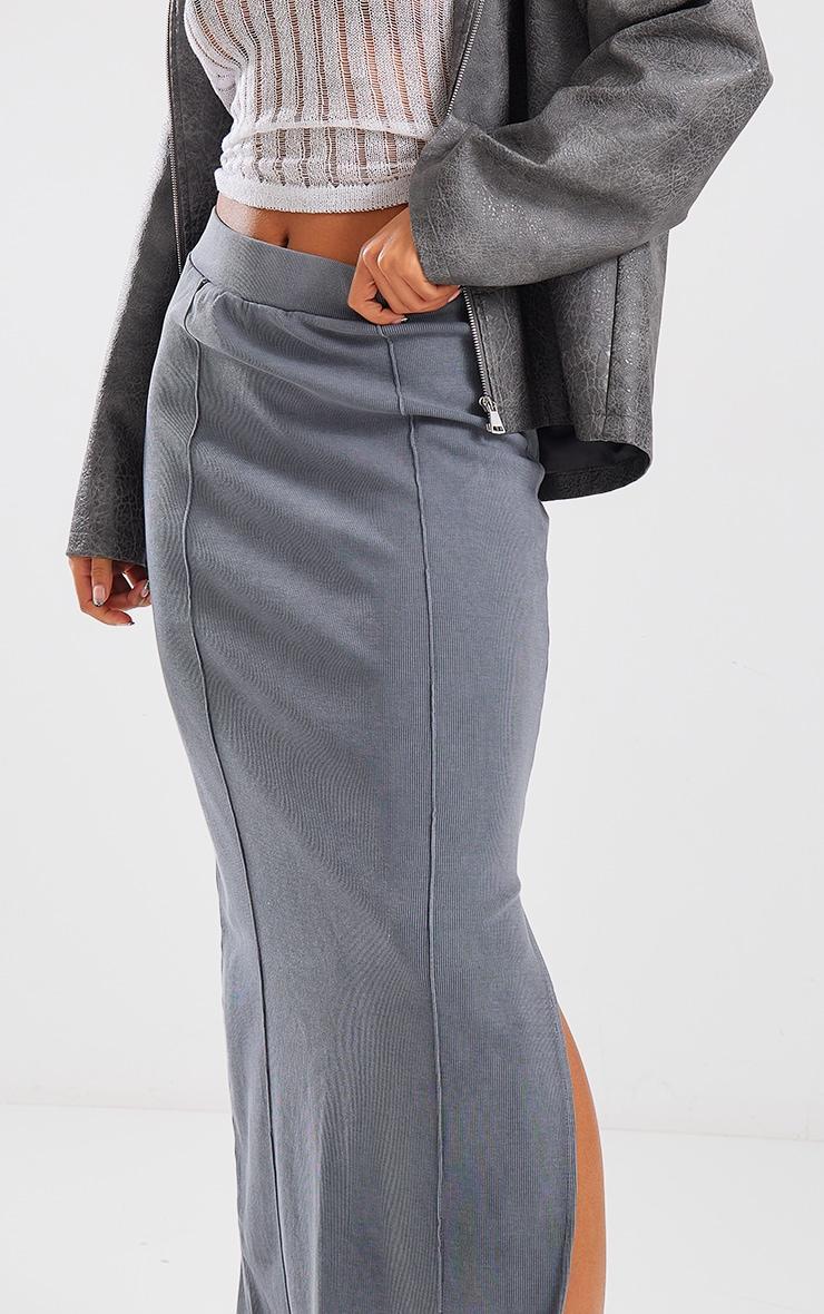 Charcoal Ribbed Pocket Back Detail Maxi Skirt Product Image