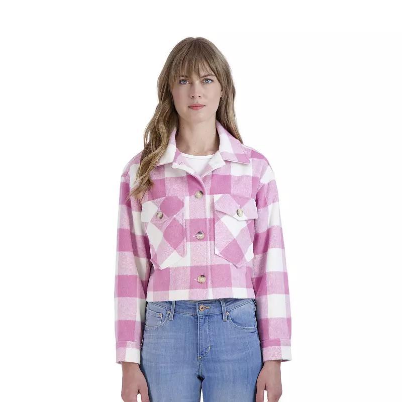 Juniors Sebby Plaid Faux-Wool Crop Shacket, Womens Product Image