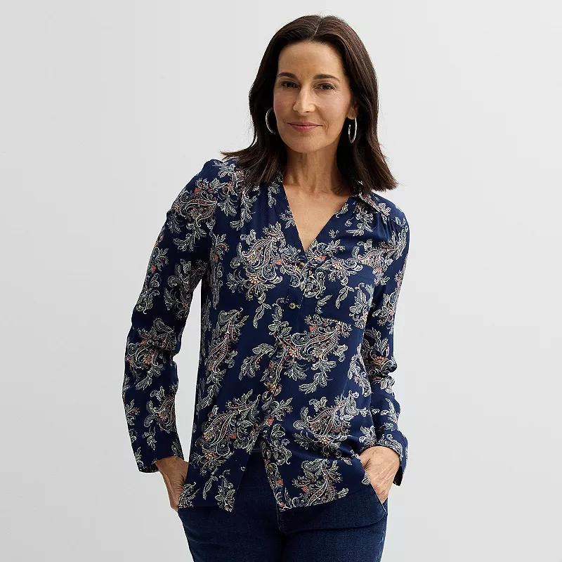 Womens Croft & Barrow Feminine Drapey Shirt Blue Chic Paisley product image