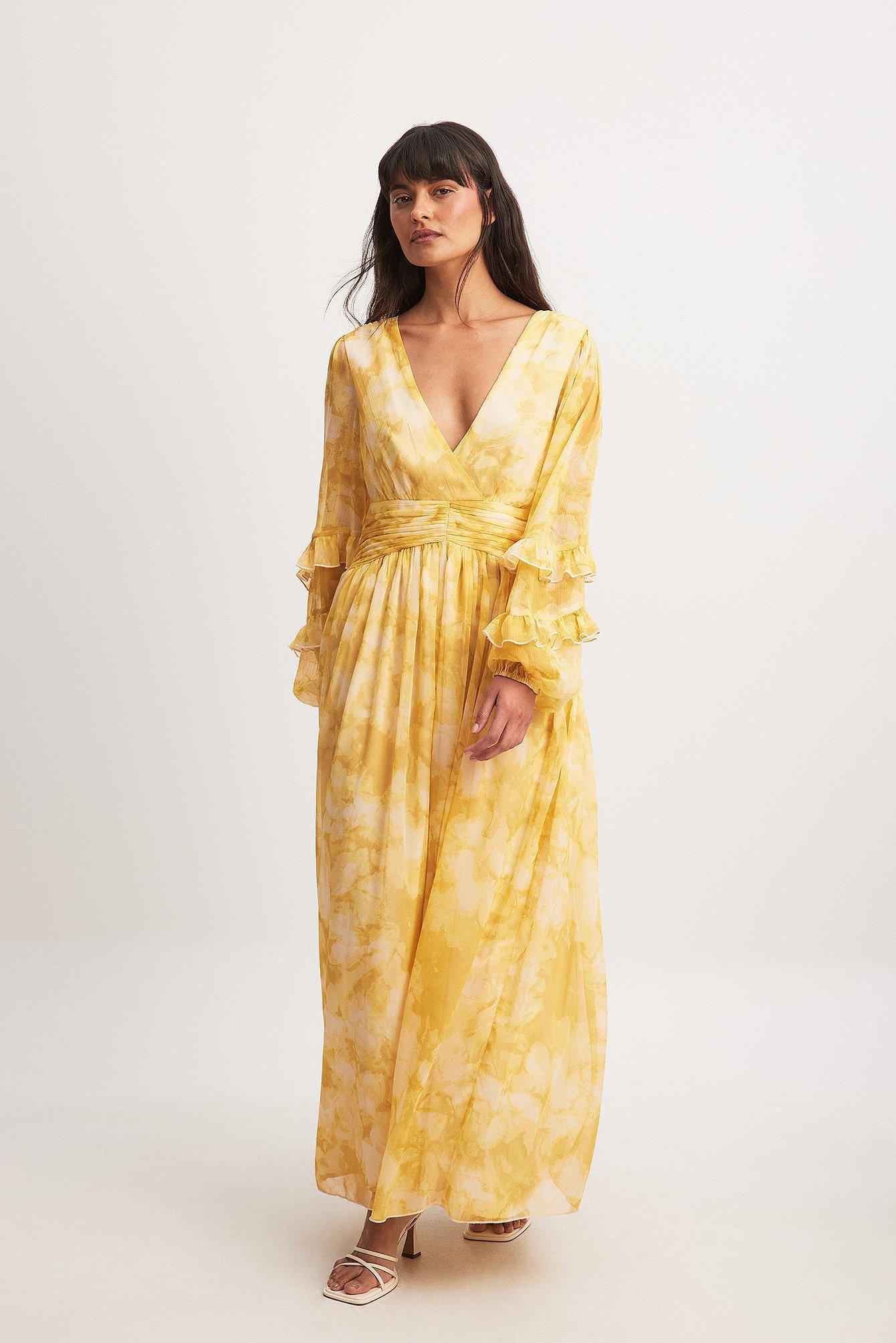 Structured Chiffon Wide Sleeve Maxi Dress Product Image