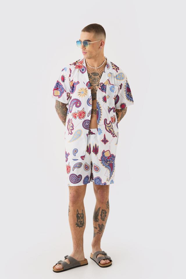 Oversized Ripstop Paisley Shirt & Mid Swim Short Set | boohooMAN USA Product Image