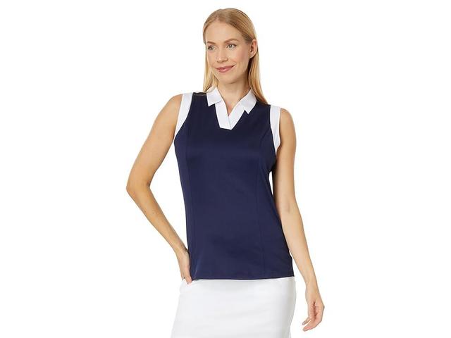 Callaway Sleeveless V-Placket Color-Block Polo (Peacoat) Women's Clothing Product Image