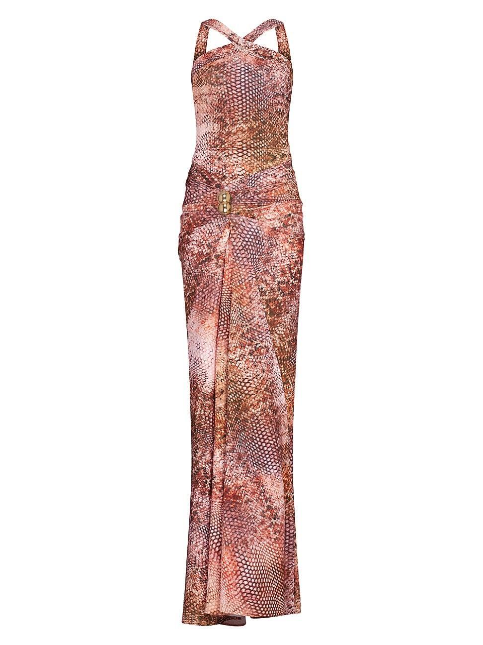 Womens Toyah Snake-Print Ruched Halterneck Maxi Dress Product Image