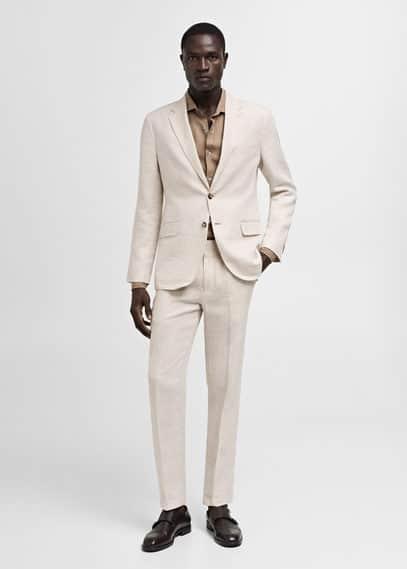 MANGO MAN - Slim fit suit pants 100% linen beigeMen Product Image