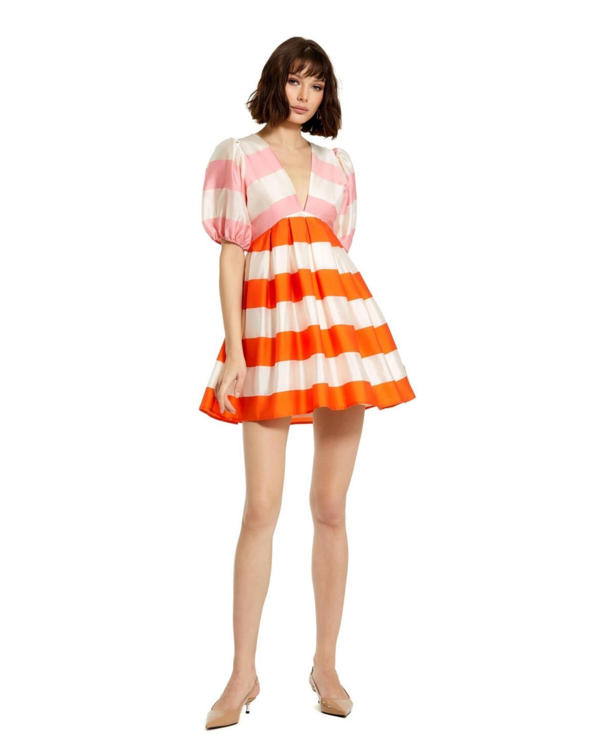 Womens Striped Organza Puff-Sleeve Minidress product image