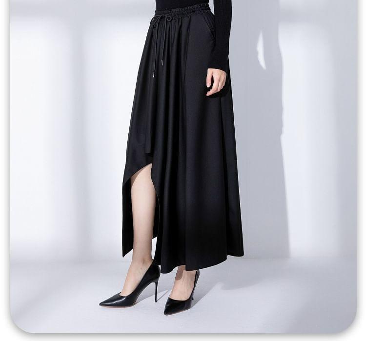 Drawstring Waist Plain Asymmetrical A-Line Skirt Product Image