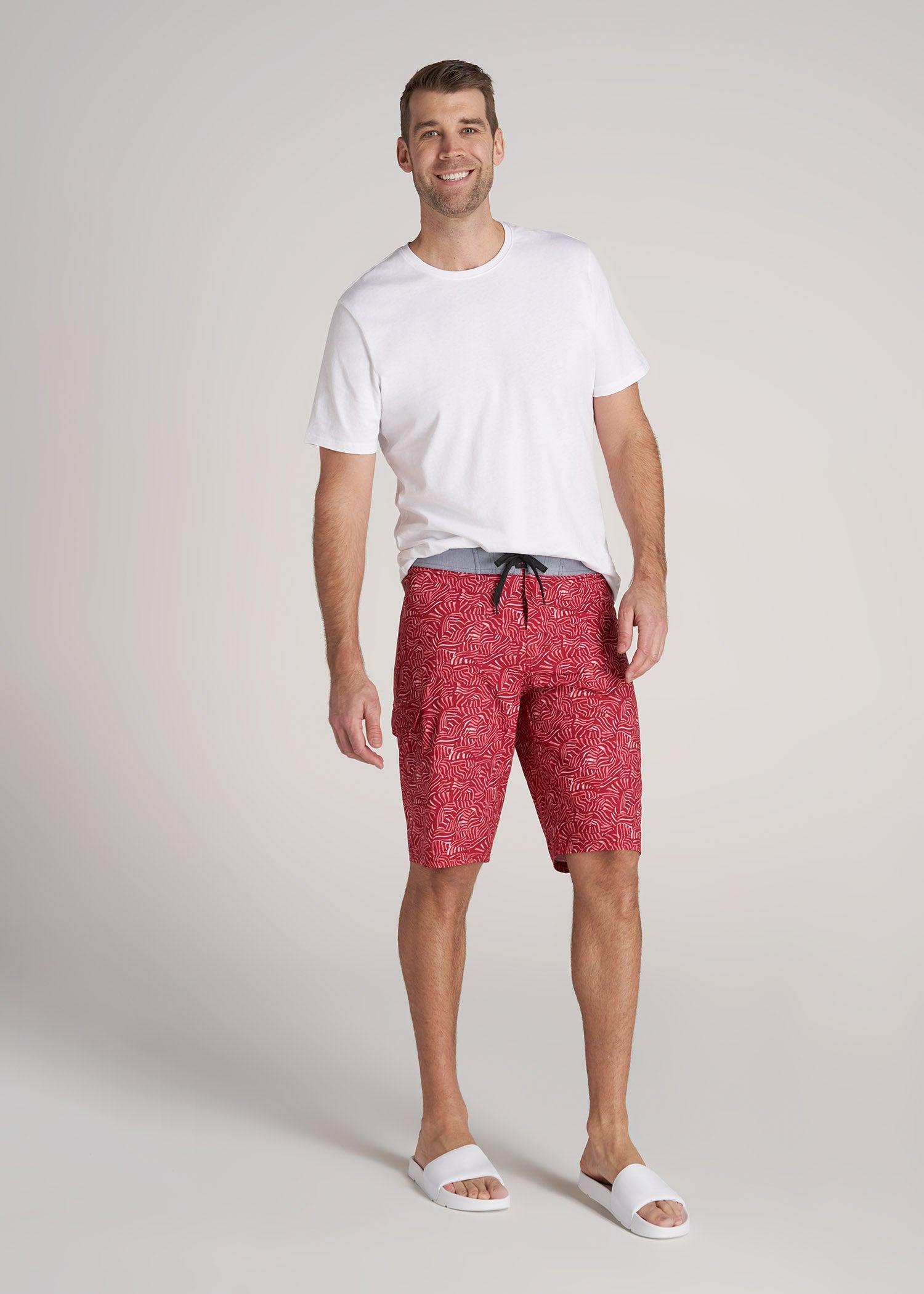 Tall Board Shorts for Men in Red Abstract Male Product Image