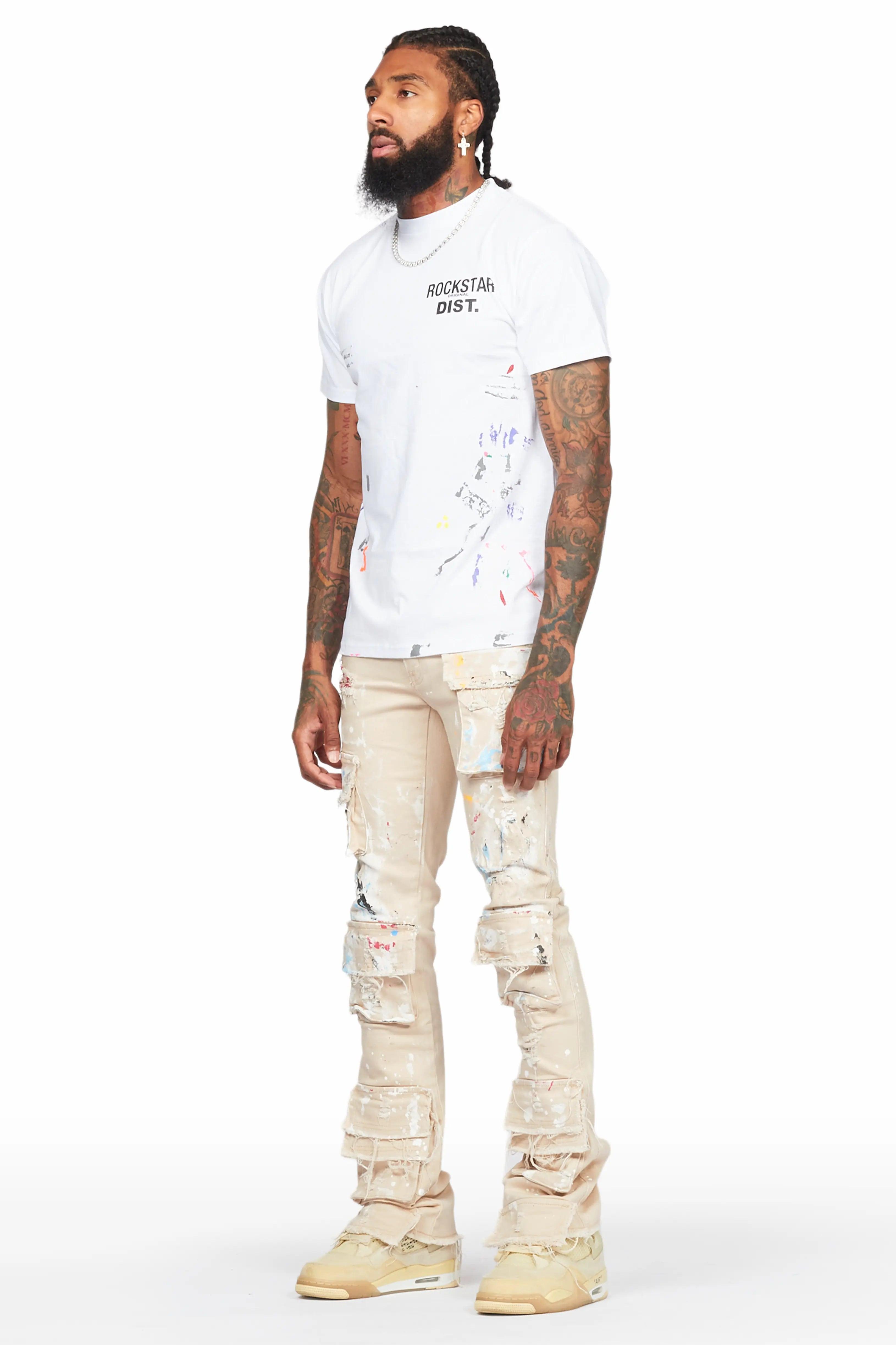 Orien Beige Painter Stacked Flare Jean Male Product Image