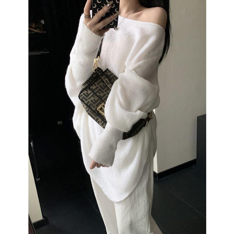 Boat Neck Slit Oversized Sweater Product Image