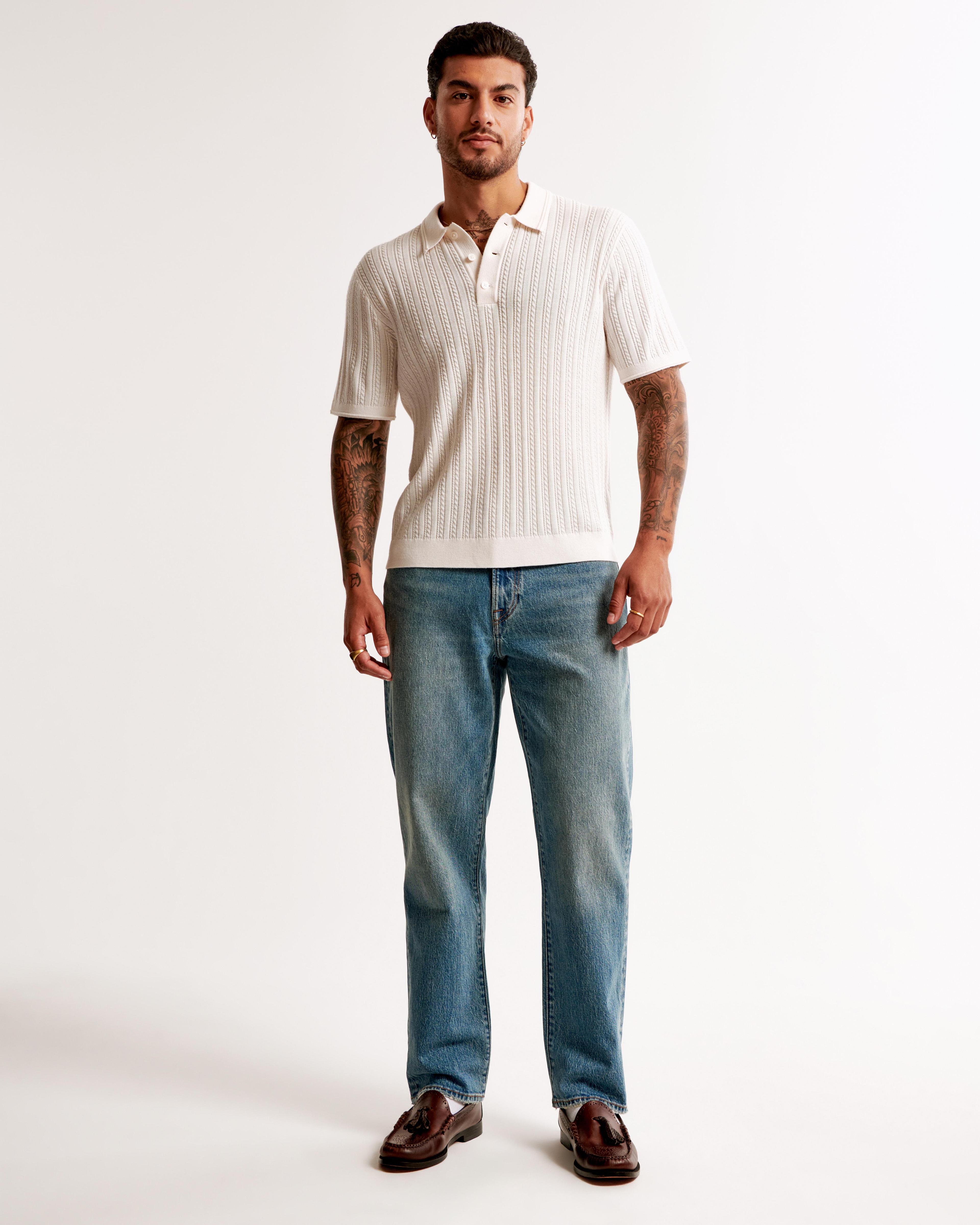 Merino Wool-Blend Cable 3-Button Sweater Polo Product Image