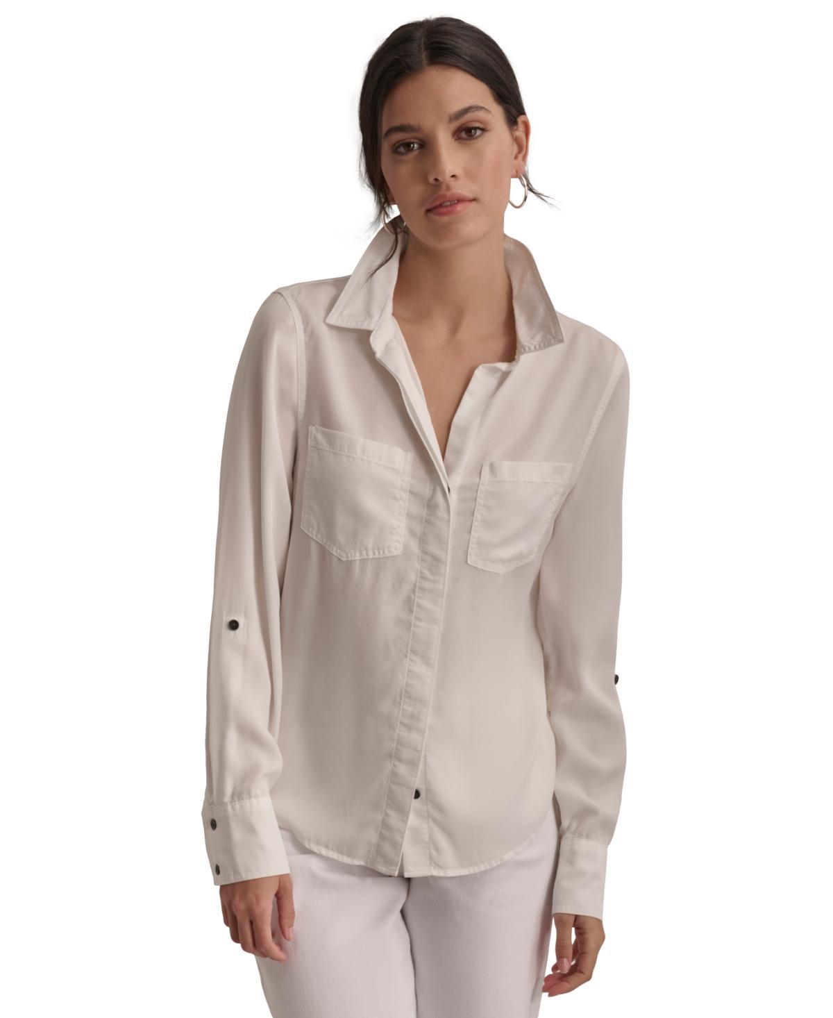 Dkny Jeans Womens Roll-Tab-Sleeve Button-Front Shirt Product Image