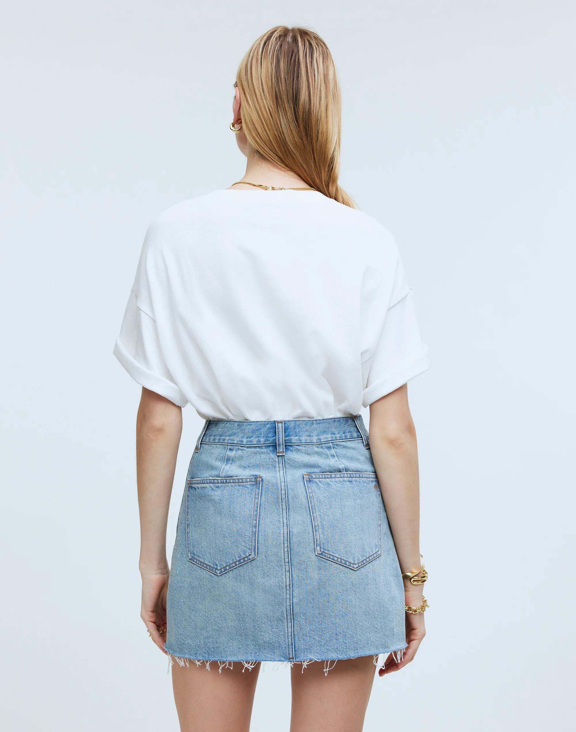 Denim Crossover-Waist Mini Skirt in Ladson Wash Product Image