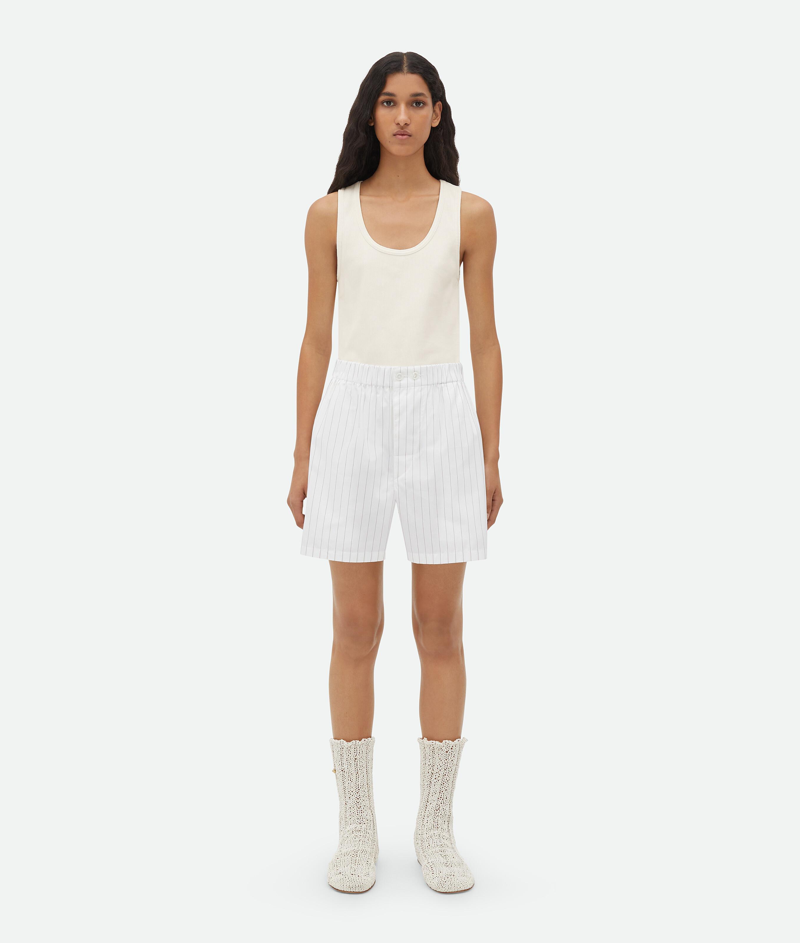 Women's Cotton Pinstripe Shorts in White / Beige Product Image