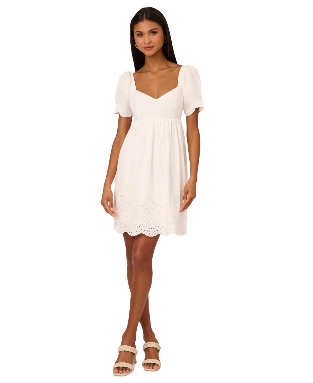 Adrianna by Adrianna Papell Womens Cotton Eyelet Puff-Sleeve Fit & Flare Dress Product Image