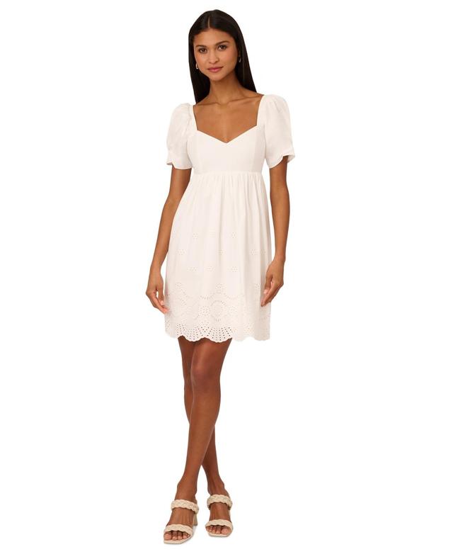 Women's Cotton Eyelet Puff-Sleeve Fit & Flare Dress Product Image