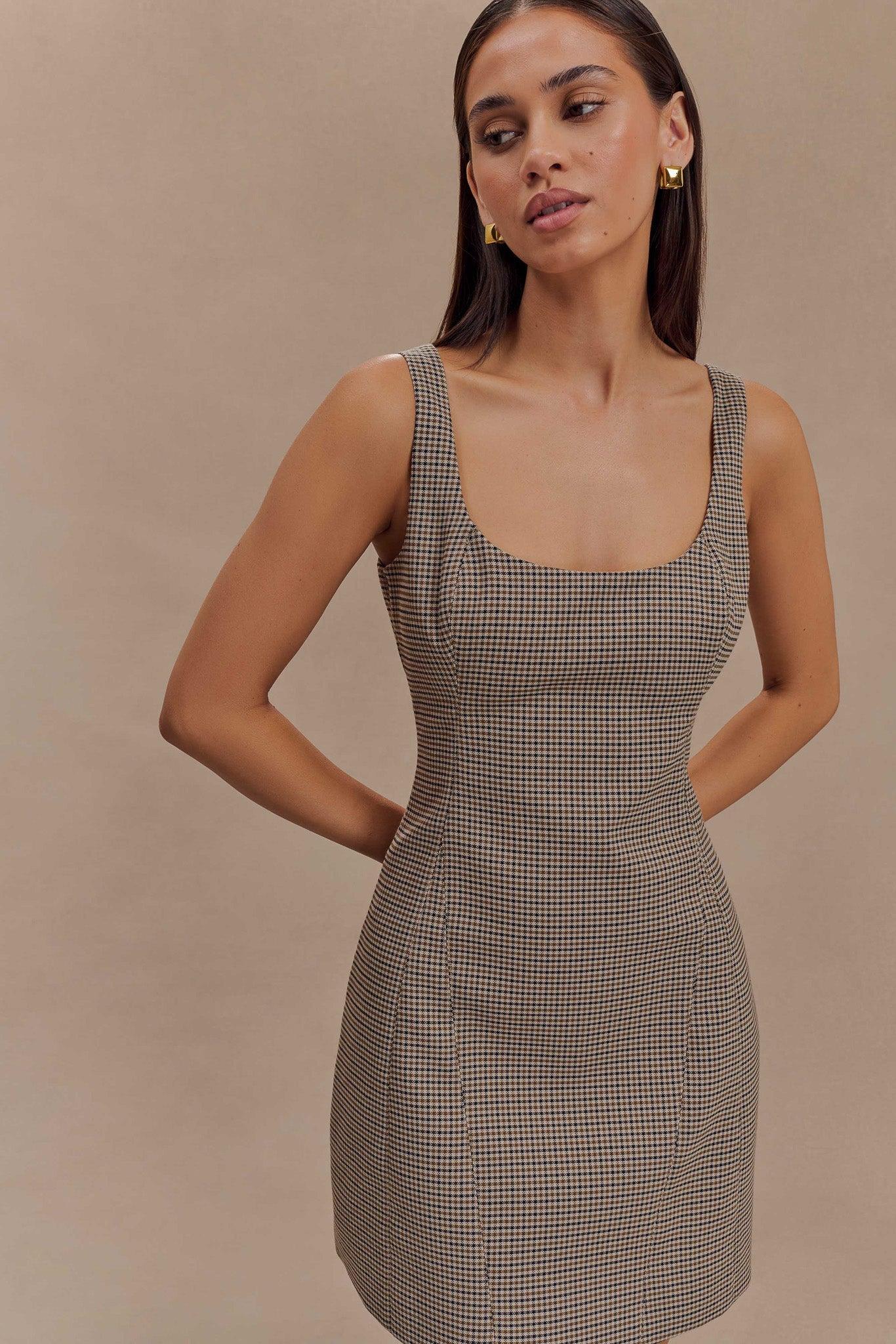 Beth Mini Dress - Tan Check Product Image