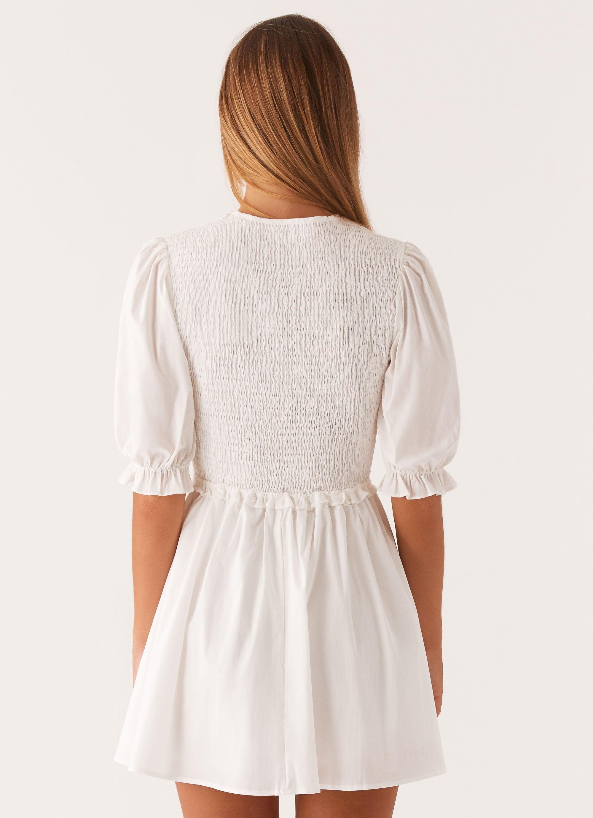 Milana Shirred Puff Sleeve Mini Dress - White Product Image