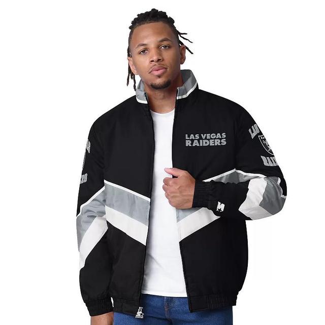 Mens Starter Black Las Vegas Raiders Captain Satin Varsity Jacket Product Image