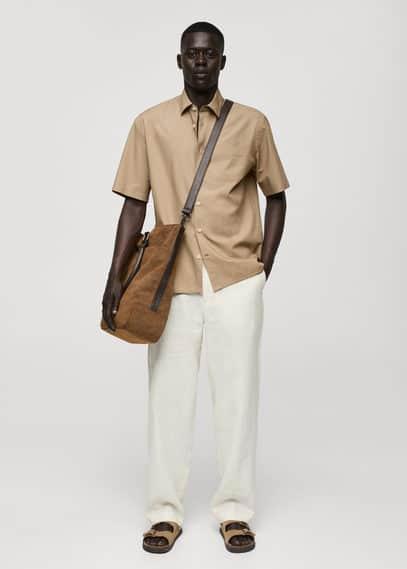 MANGO MAN - Tencel™ cotton shirt with pocket medium brownMen Product Image