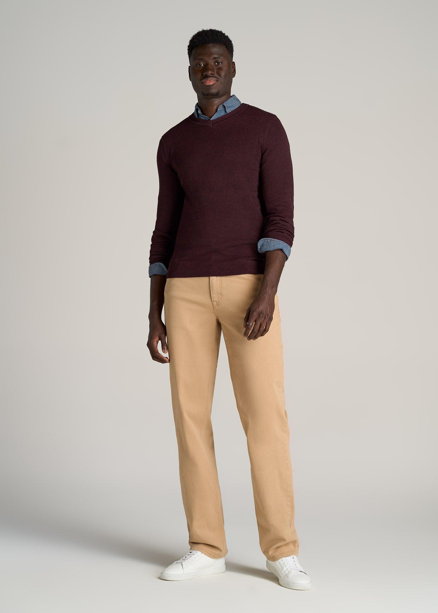 Everyday V-Neck Tall Men's Sweater in Burgundy Mix Product Image