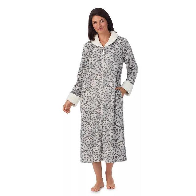 Womens Stan Herman Printed Plush Collar Zip Robe Ivory Blossom Product Image