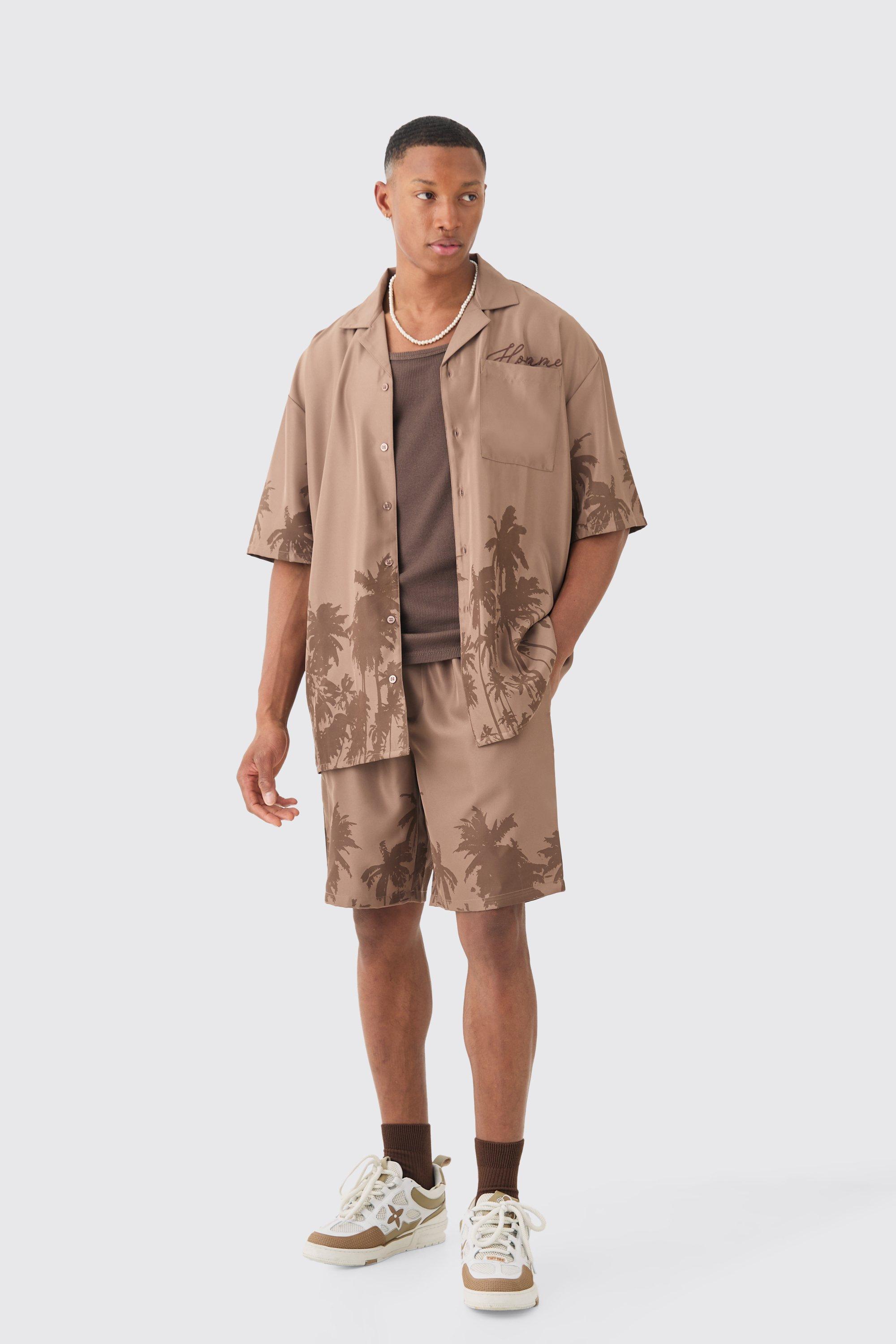 Soft Twill Palm Hem Oversized Boxy Shirt & Short | boohooMAN USA Product Image