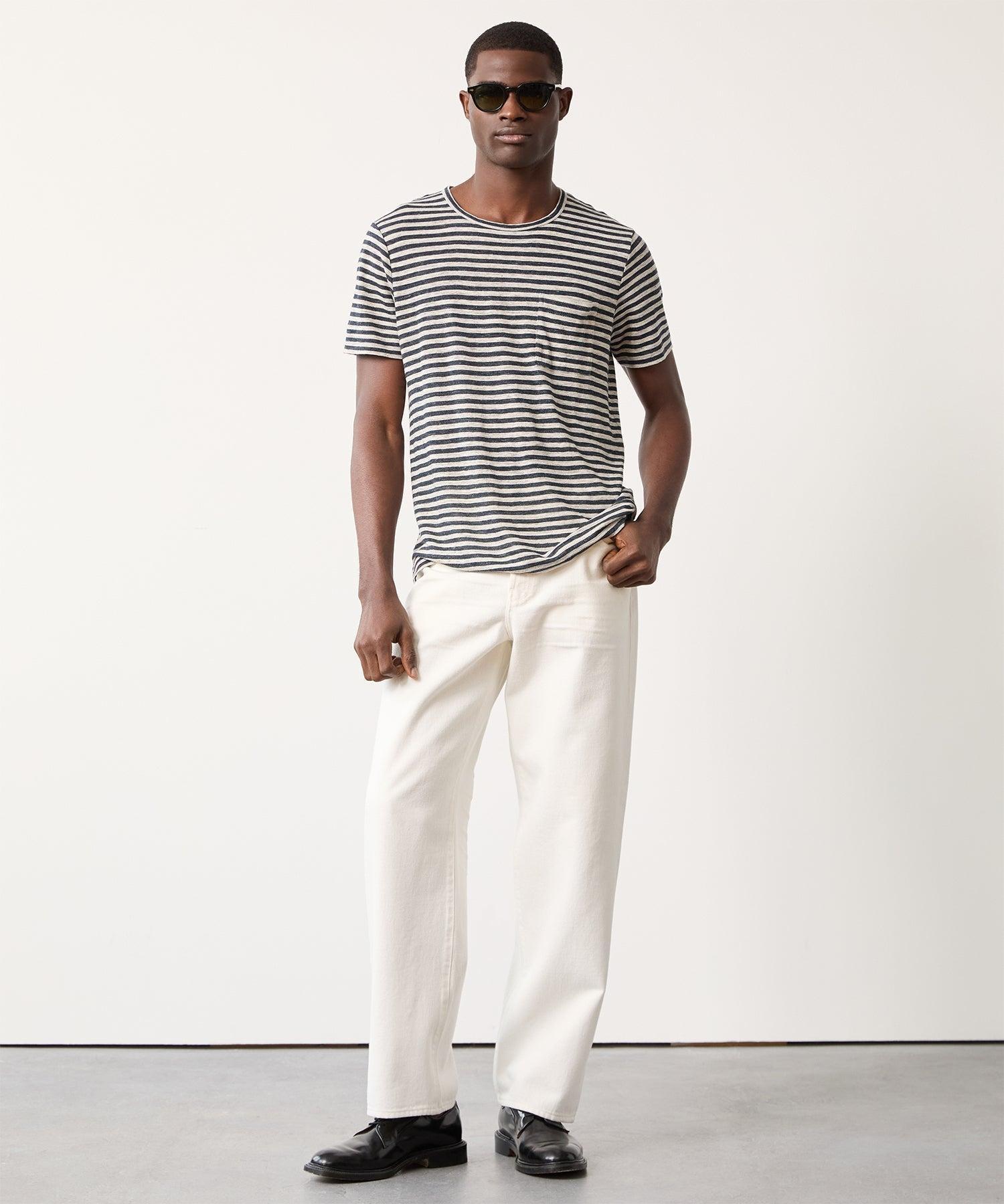 Striped Linen Jersey T-Shirt in Charcoal Product Image