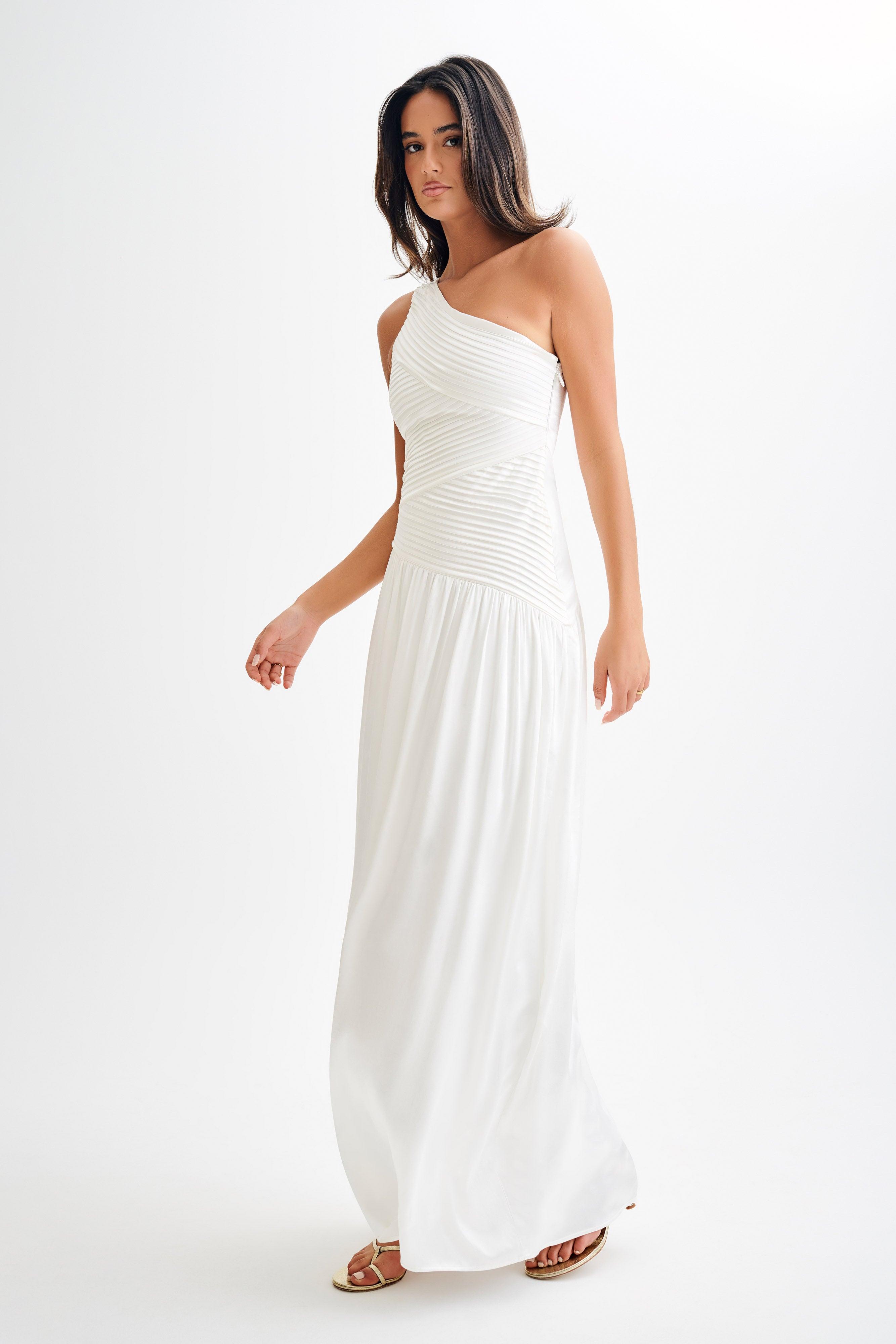 Jenna One Shoulder Pleated Maxi Dress - Ivory Product Image