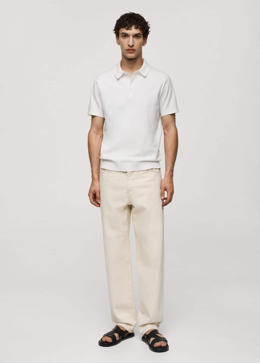 MANGO MAN - Fine-knit polo shirt whiteMen Product Image