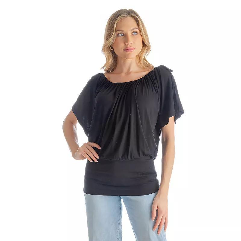 Womens 24Seven Comfort Apparel Solid Short Sleeve Split Shoulder Top Product Image