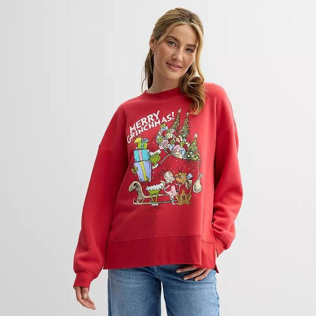 Womens The Grinch Fleece Merry Grinchmas Graphic Pullover Product Image