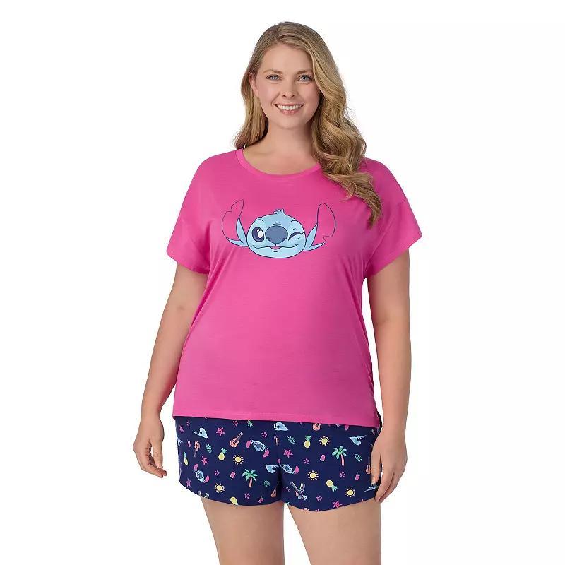 Disneys Lilo & Stitch Plus Size Cap Short Sleeve Pajama Tee & Pajama Shorts Set, Womens Product Image