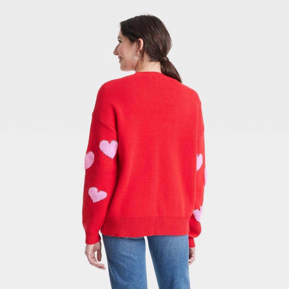 Women's Valentine's Day Pink Hearts Graphic Cardigan - Red S Product Image