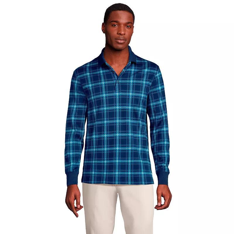 Mens Lands End Soft Supima Polo Deep Blue Plaid Product Image