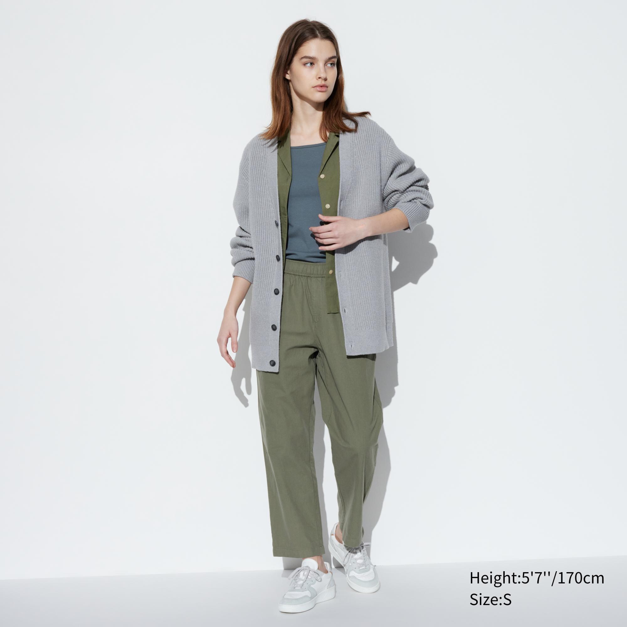 Womens Cotton Relaxed Ankle Pants Olive XS UNIQLO US product image