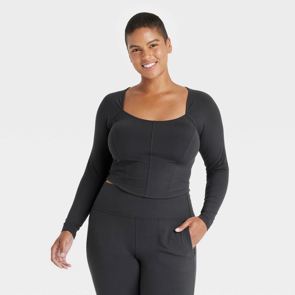 Women's Everyday Soft Cropped Long Sleeve Top - All In Motion™ Black S Product Image