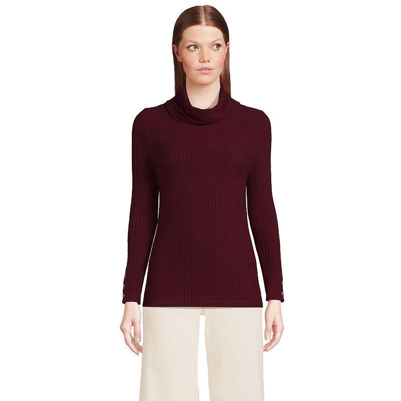 Womens Lands End Long-Sleeve Wide Rib Turtleneck Rich Red Product Image