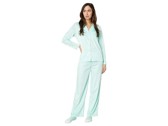 Karen Neuburger Petite Novelties Minky Fleece Long Sleeve Girlfriend PJ Set with Socks (Mint Pin Dot) Women's Pajama Sets Product Image