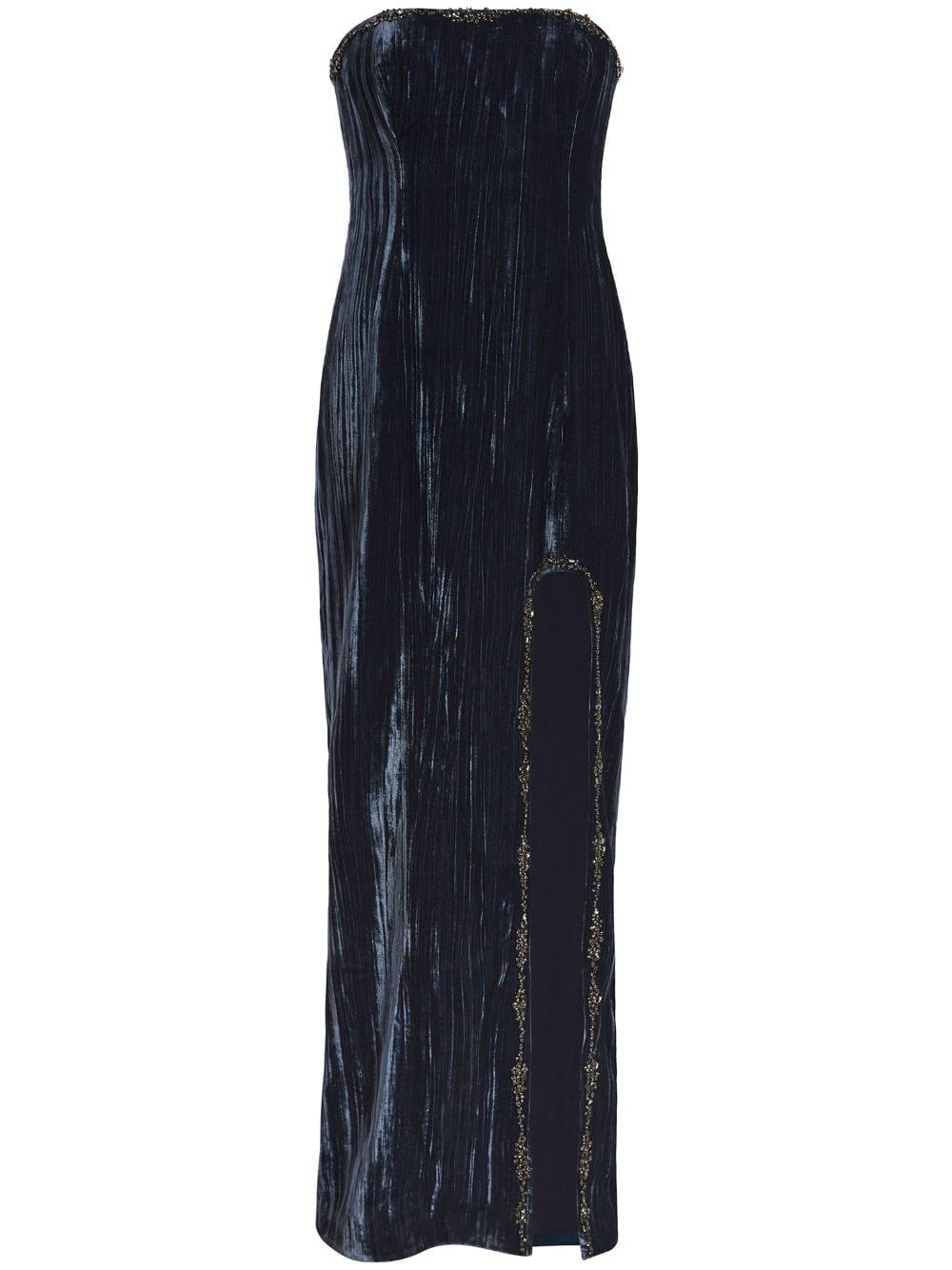 Eponine Strapless Velvet Gown In Peacock Blue Product Image