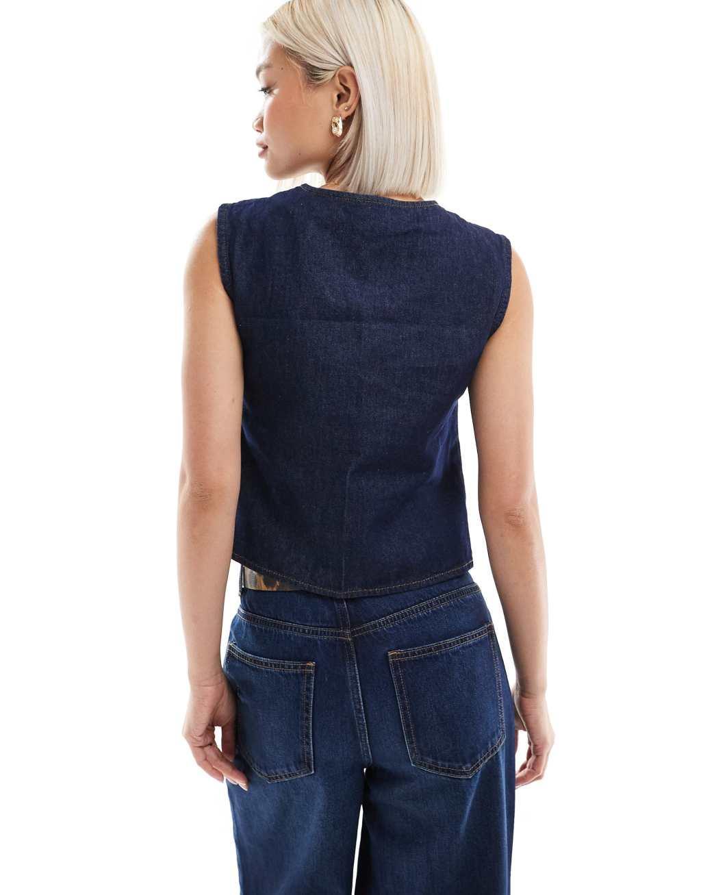 ASOS DESIGN denim wrap top in indigo Product Image