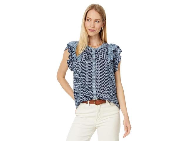 Vineyard Vines Button Front Flutter Sleeve Top (Chelsea Geo- ) Women's Clothing Product Image